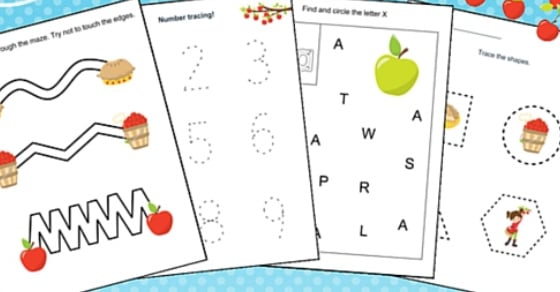 KAB APPLE PRINTABLE KINDERGARTEN WORKSHEET PACK 1